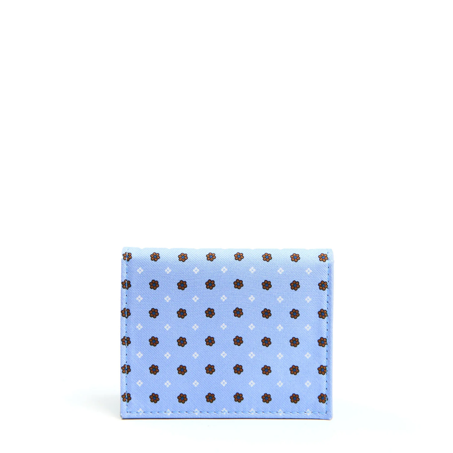 LIGHT BLUE SILK AND LEATHER FOLDING CARD HOLDER