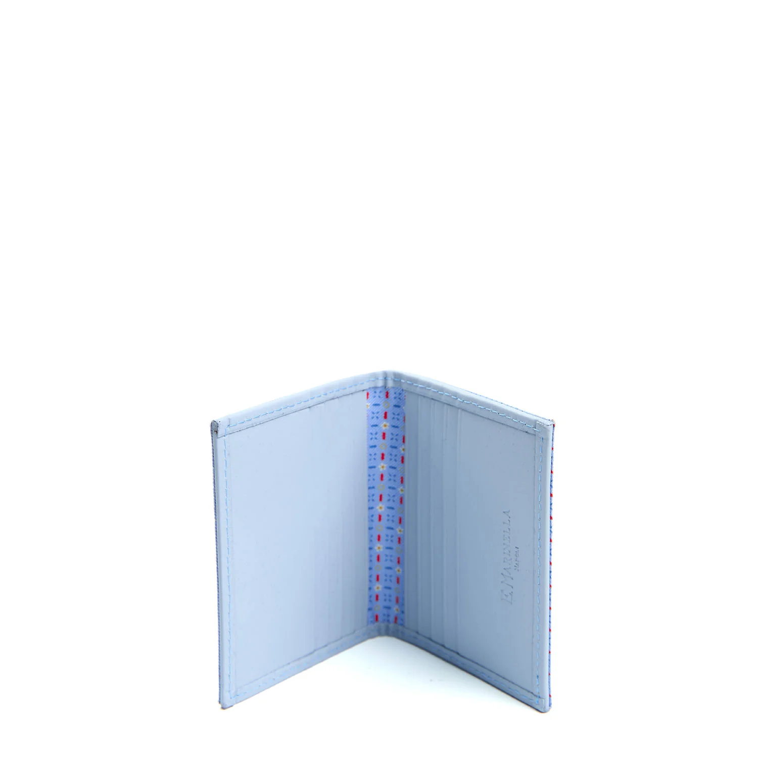 LIGHT BLUE SILK AND LEATHER FOLDING CARD HOLDER - Image 2
