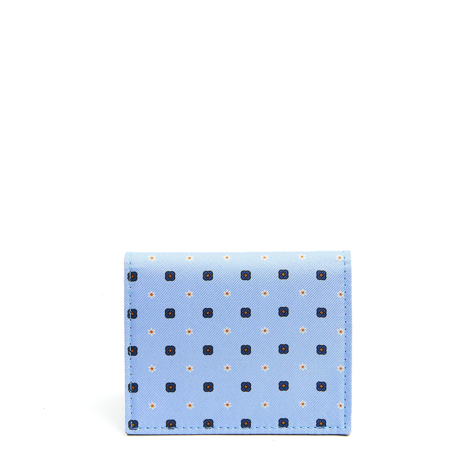 LIGHT BLUE SILK AND LEATHER FOLDING CARD HOLDER