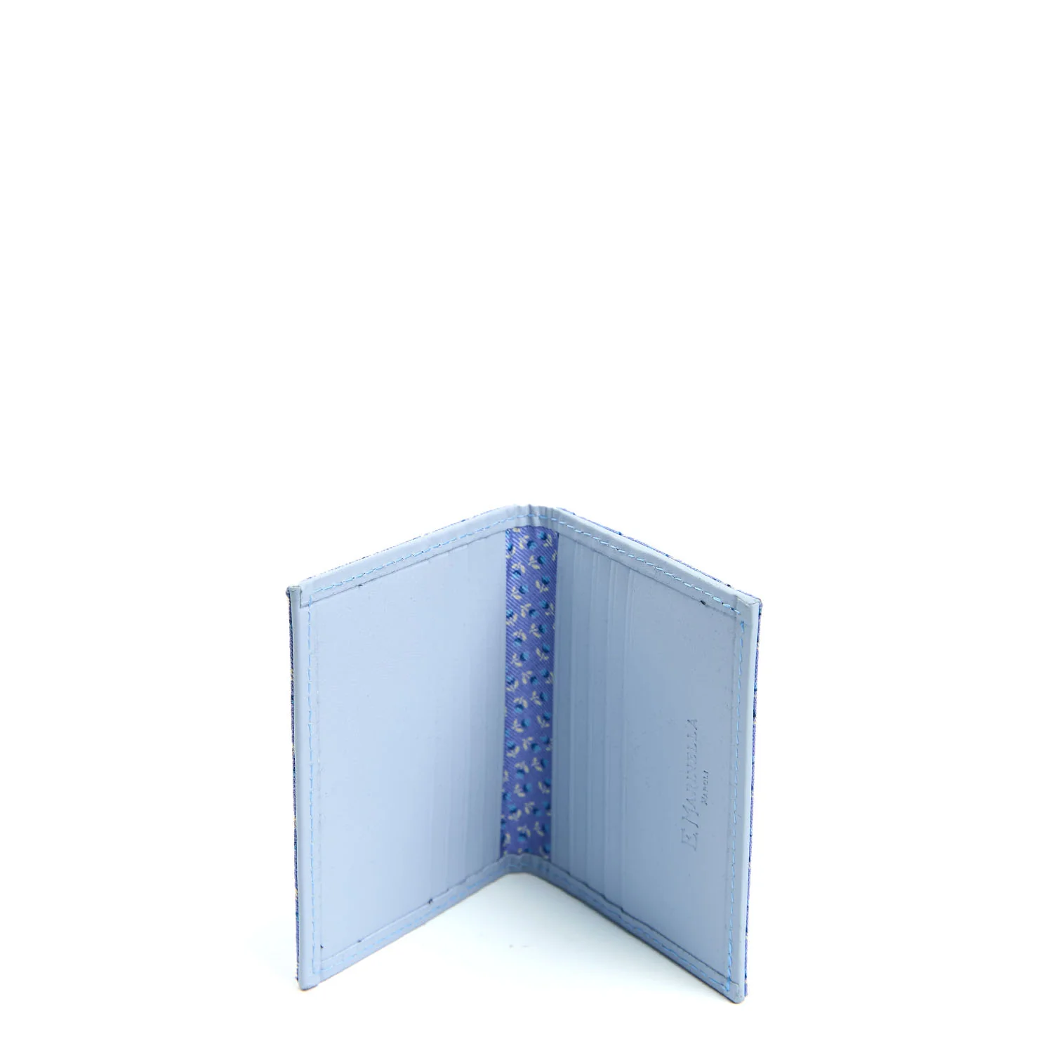 LIGHT BLUE SILK AND LEATHER FOLDING CARD HOLDER - Image 2
