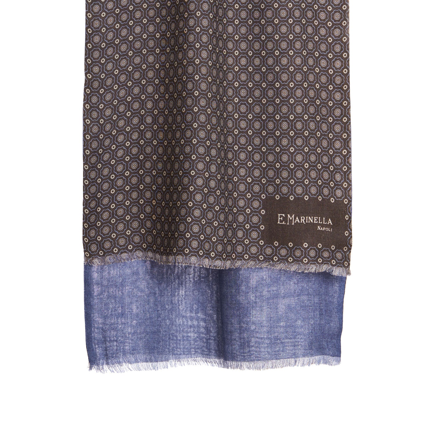 DARK BROWN DOUBLE PATTERNED WOOL AND SILK SCARF - Image 2