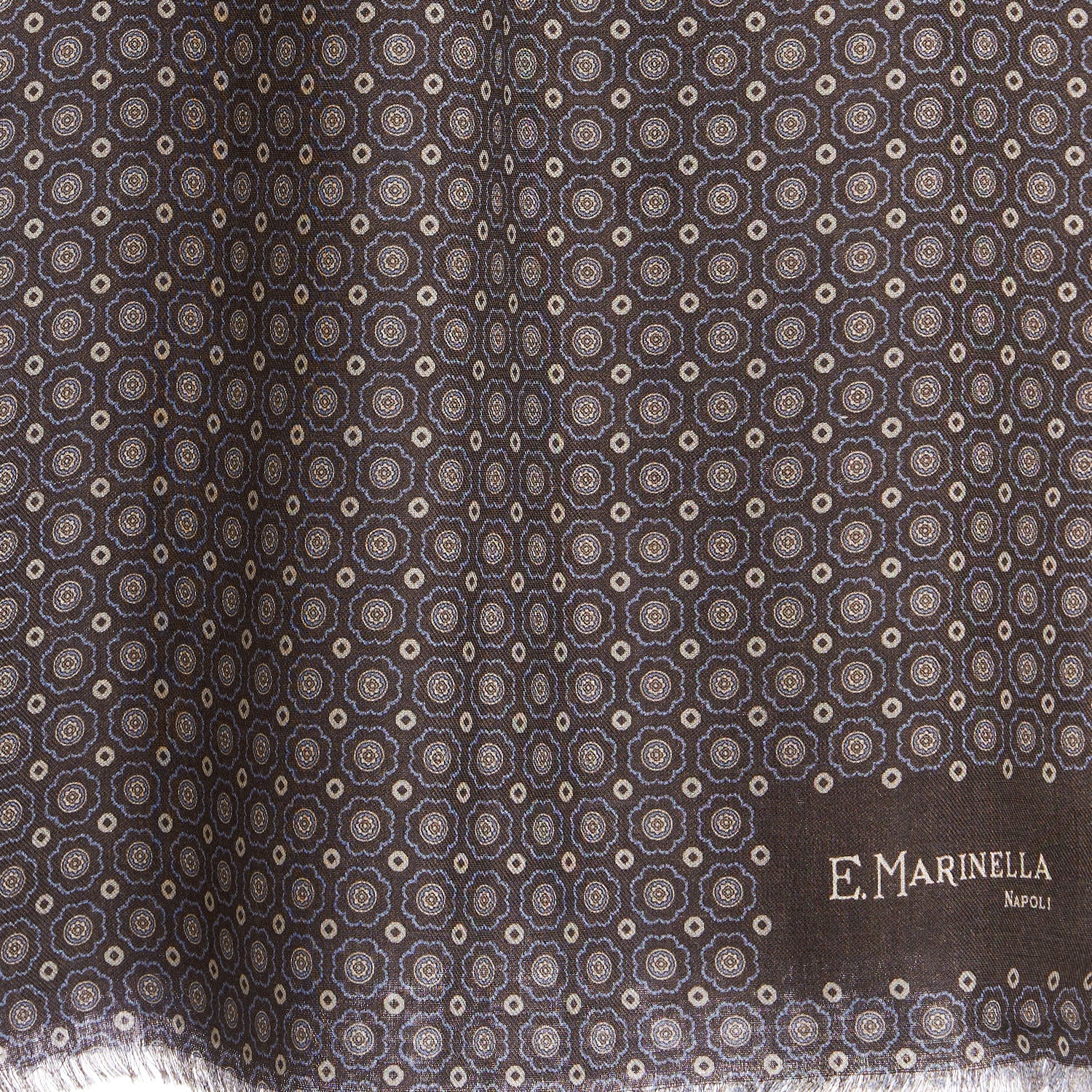 DARK BROWN DOUBLE PATTERNED WOOL AND SILK SCARF - Image 3