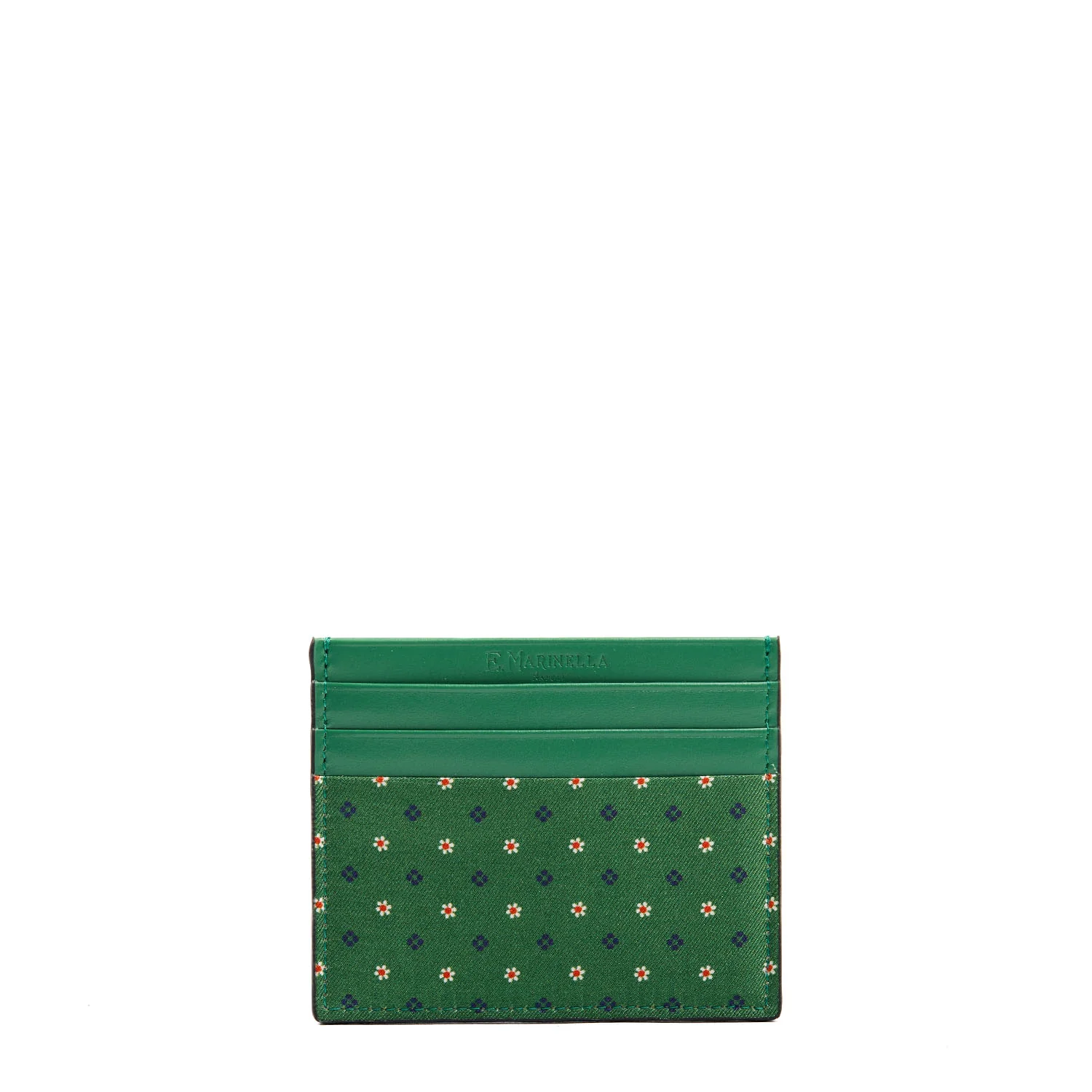 LIGHT GREEN LEATHER AND SILK CREDIT CARD HOLDER