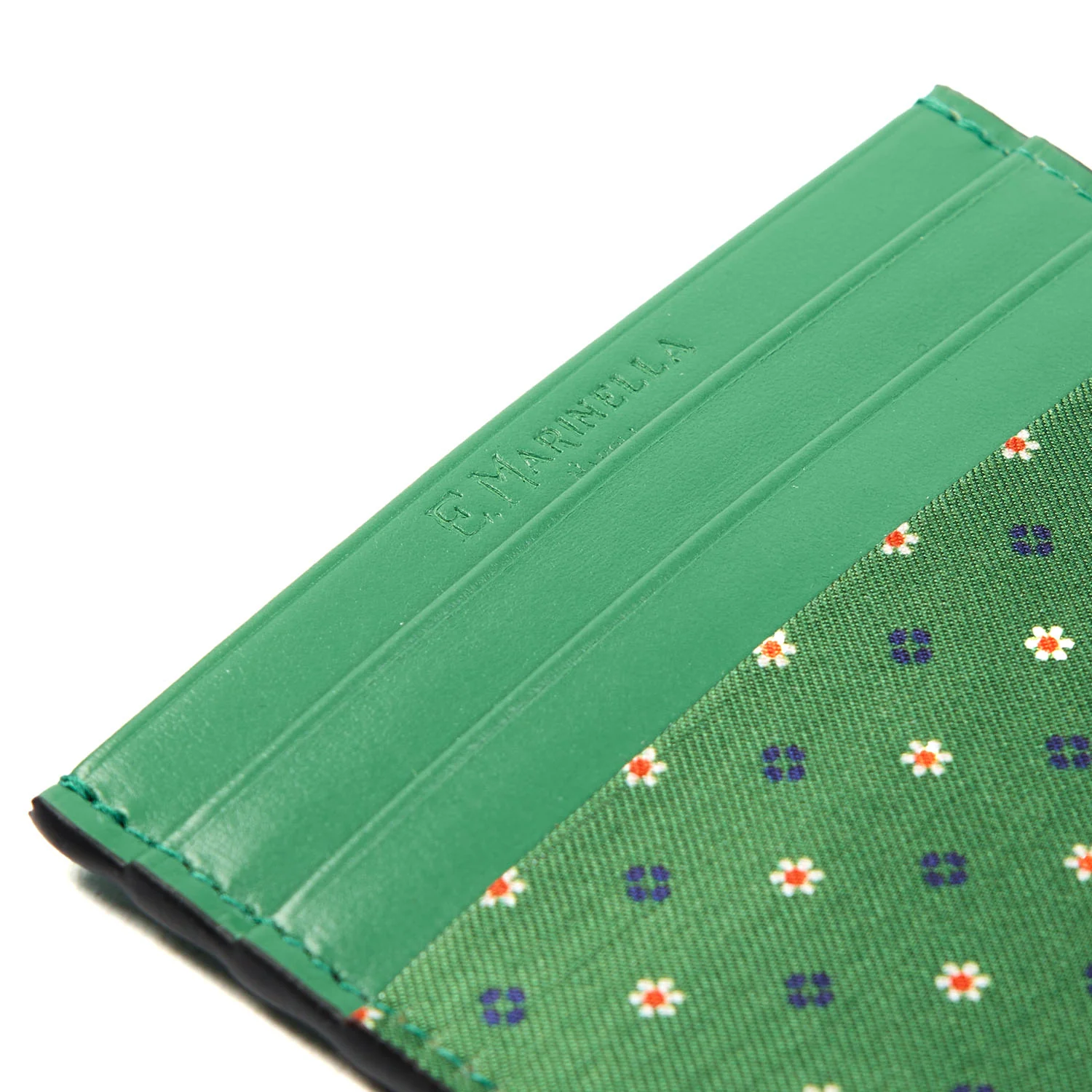 LIGHT GREEN LEATHER AND SILK CREDIT CARD HOLDER - Image 4