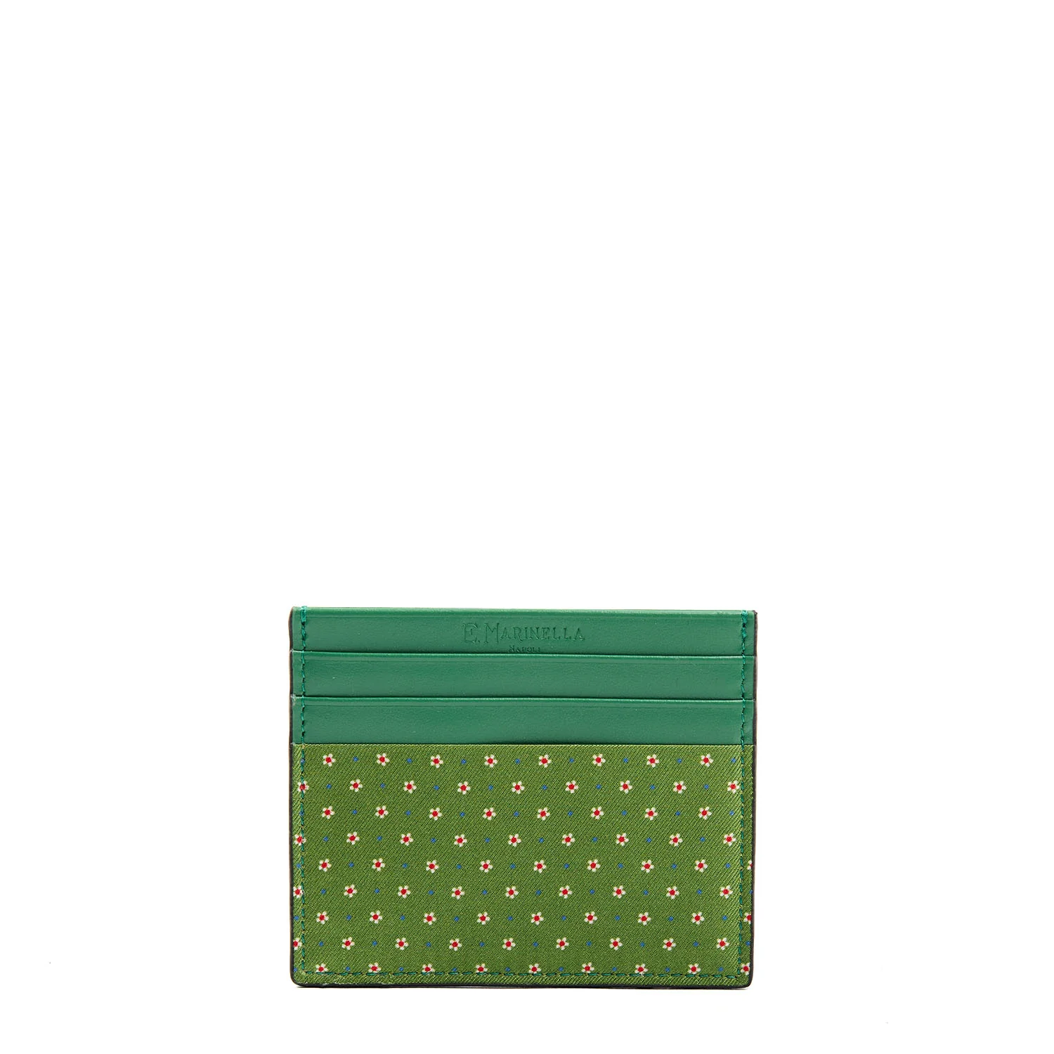 LIGHT GREEN LEATHER AND SILK CREDIT CARD HOLDER