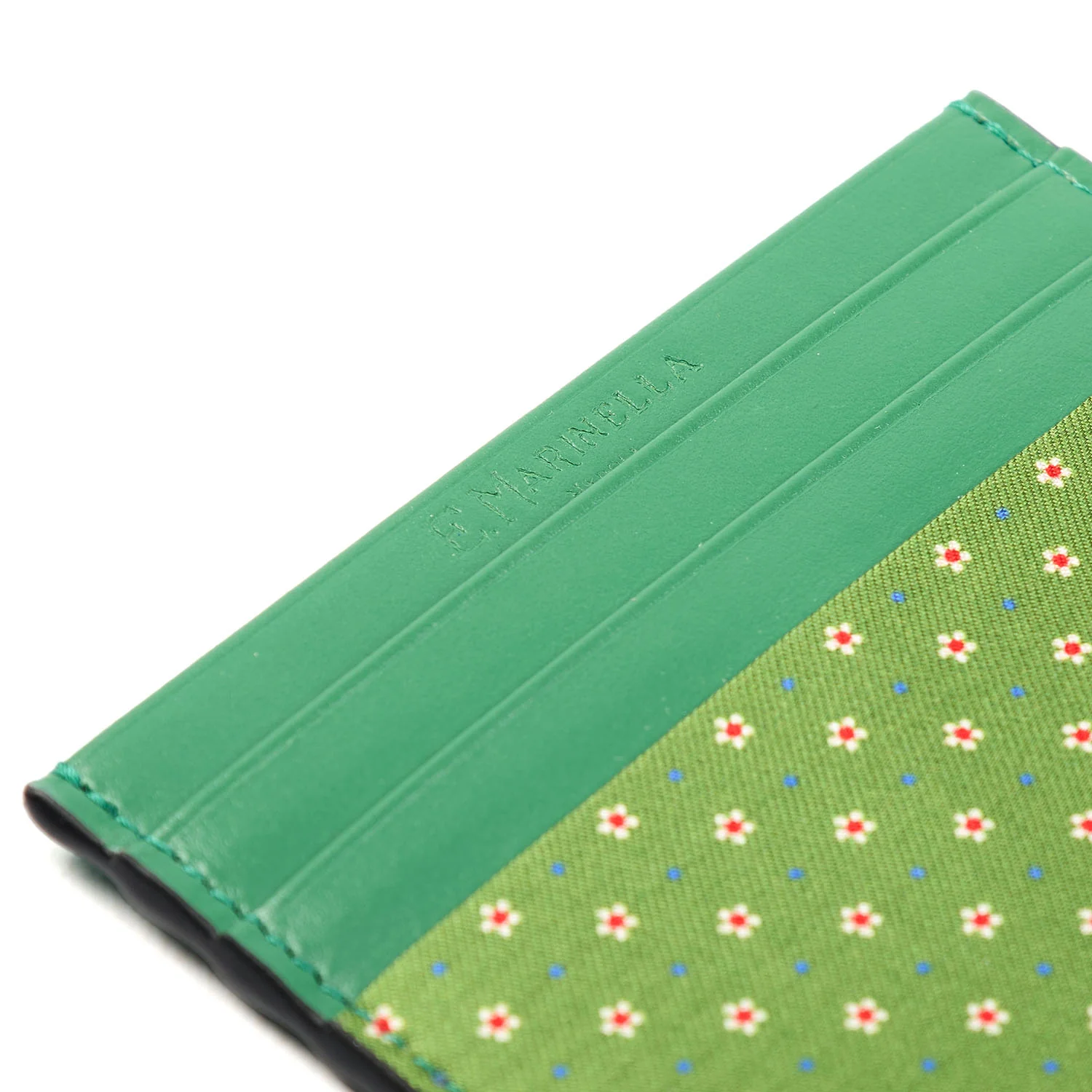 LIGHT GREEN LEATHER AND SILK CREDIT CARD HOLDER - Image 4