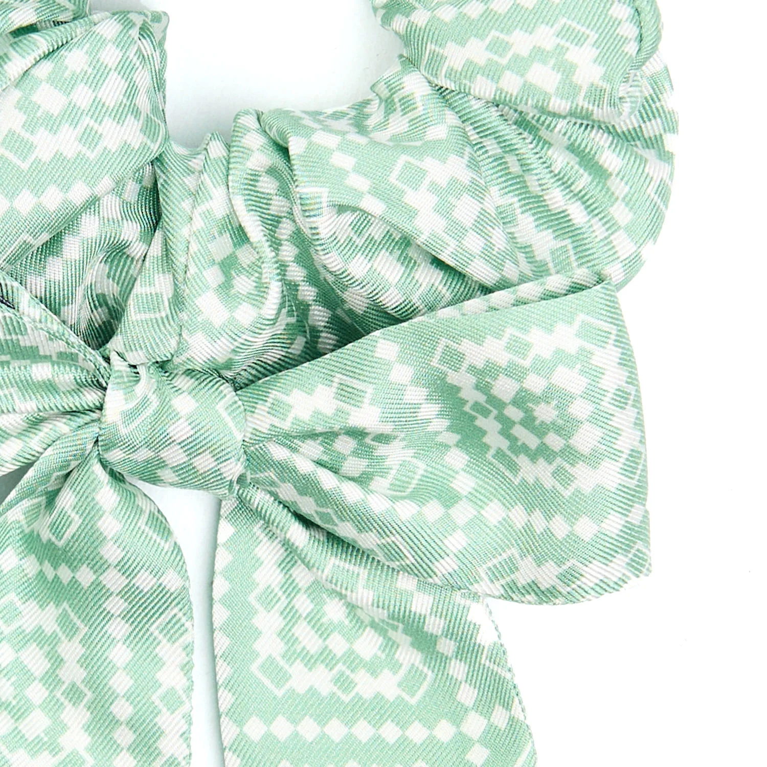 LIGHT GREEN SILK SCRUNCHIE WITH RIBBONS - Image 4