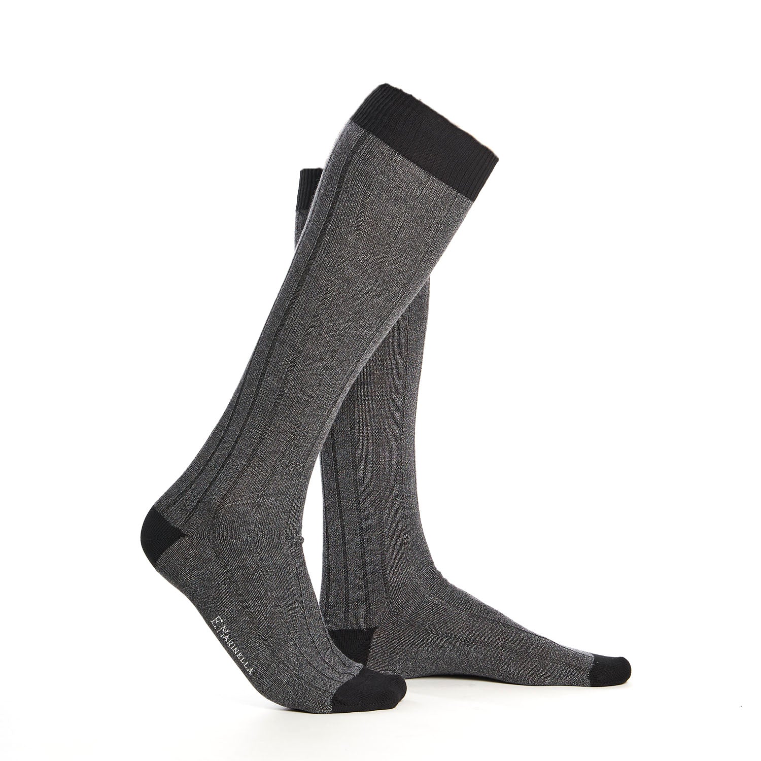 LONG GREY AND BLACK BICOLOR COTTON SOCKS - Image 4