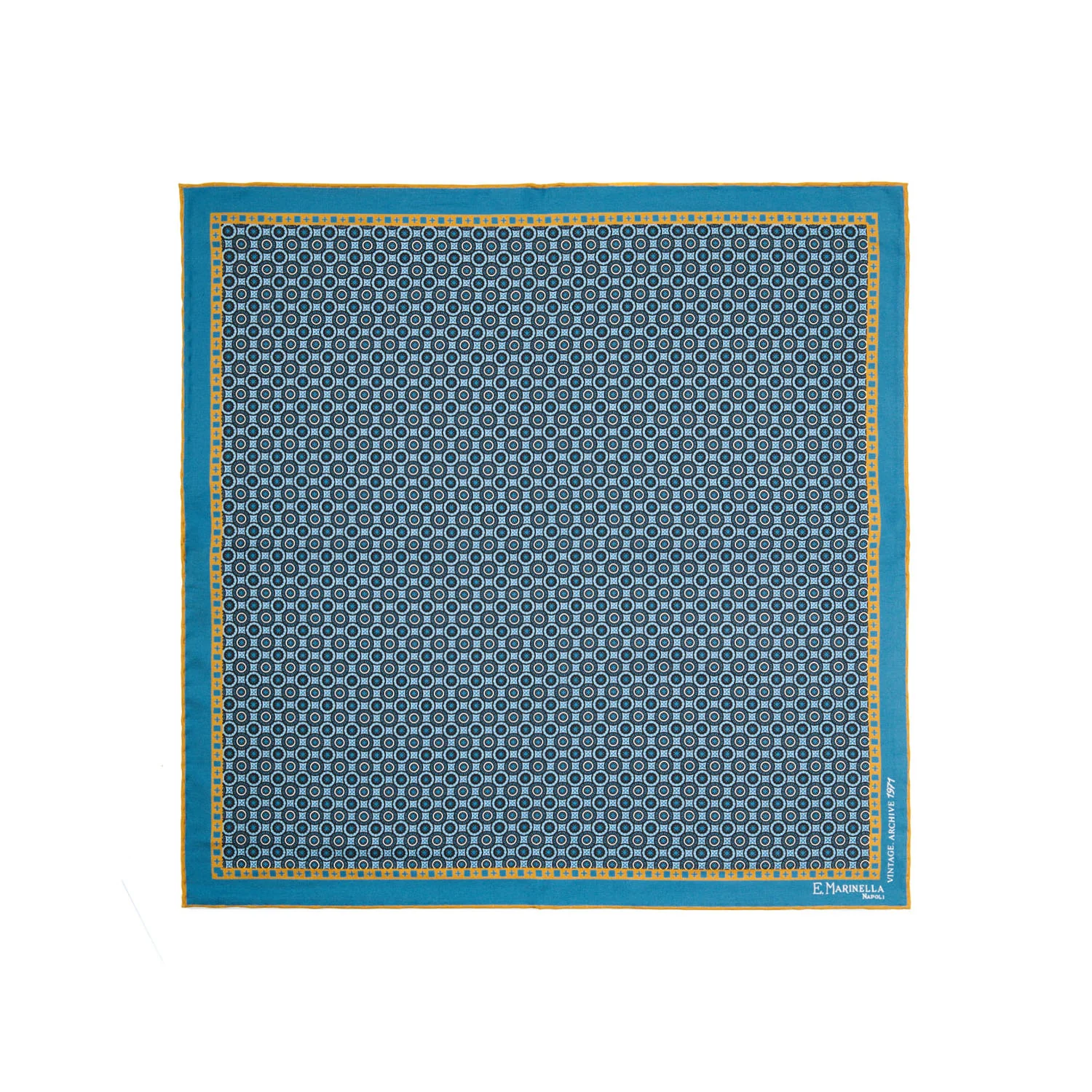 MID BLUE HAND-PRINTED SILK POCKET SQUARE