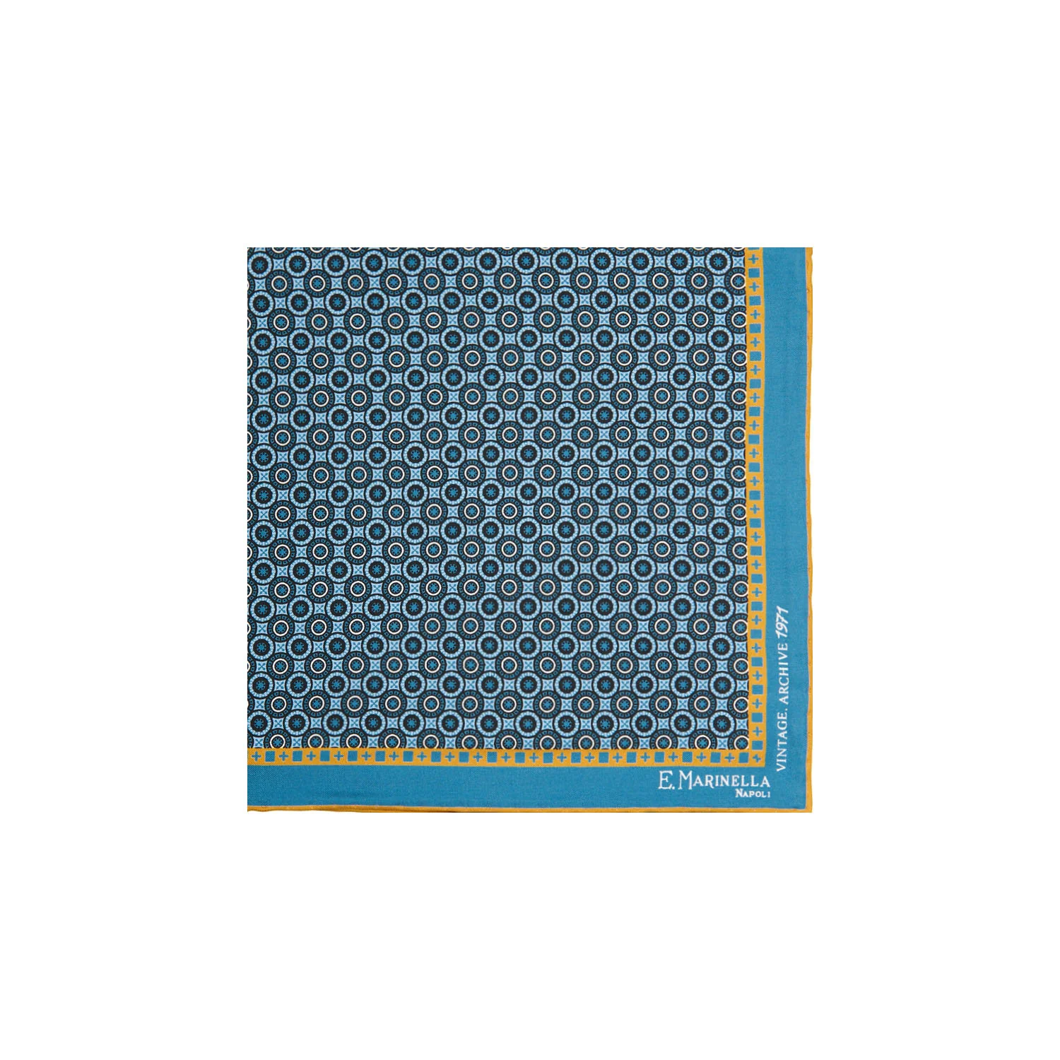 MID BLUE HAND-PRINTED SILK POCKET SQUARE - Image 2