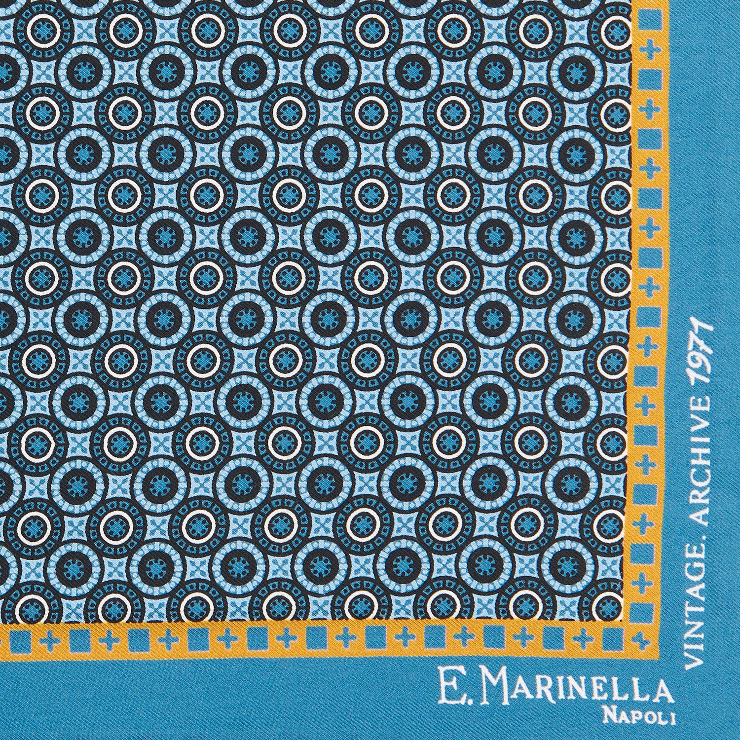 MID BLUE HAND-PRINTED SILK POCKET SQUARE - Image 3