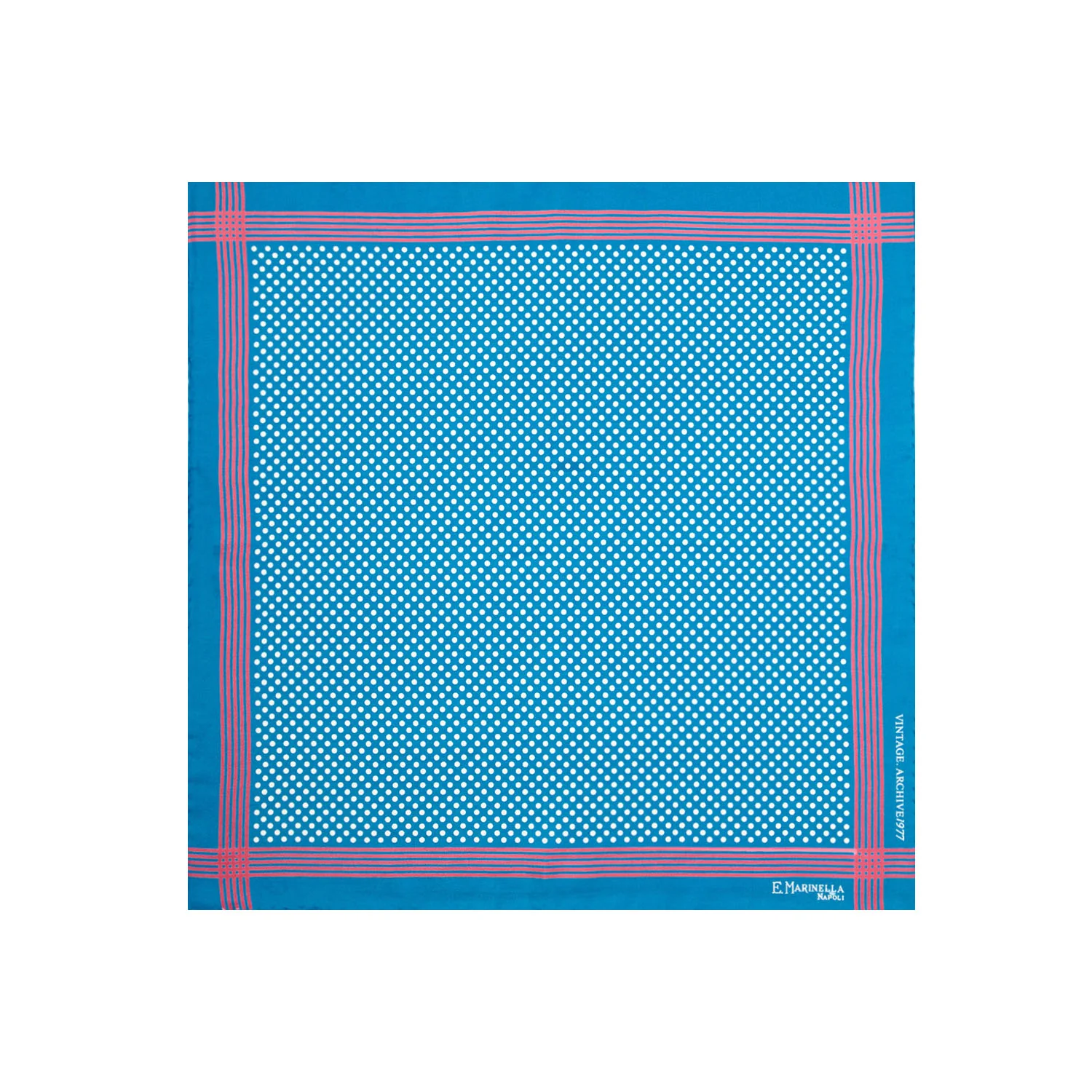 MID BLUE HAND-PRINTED SILK POCKET SQUARE