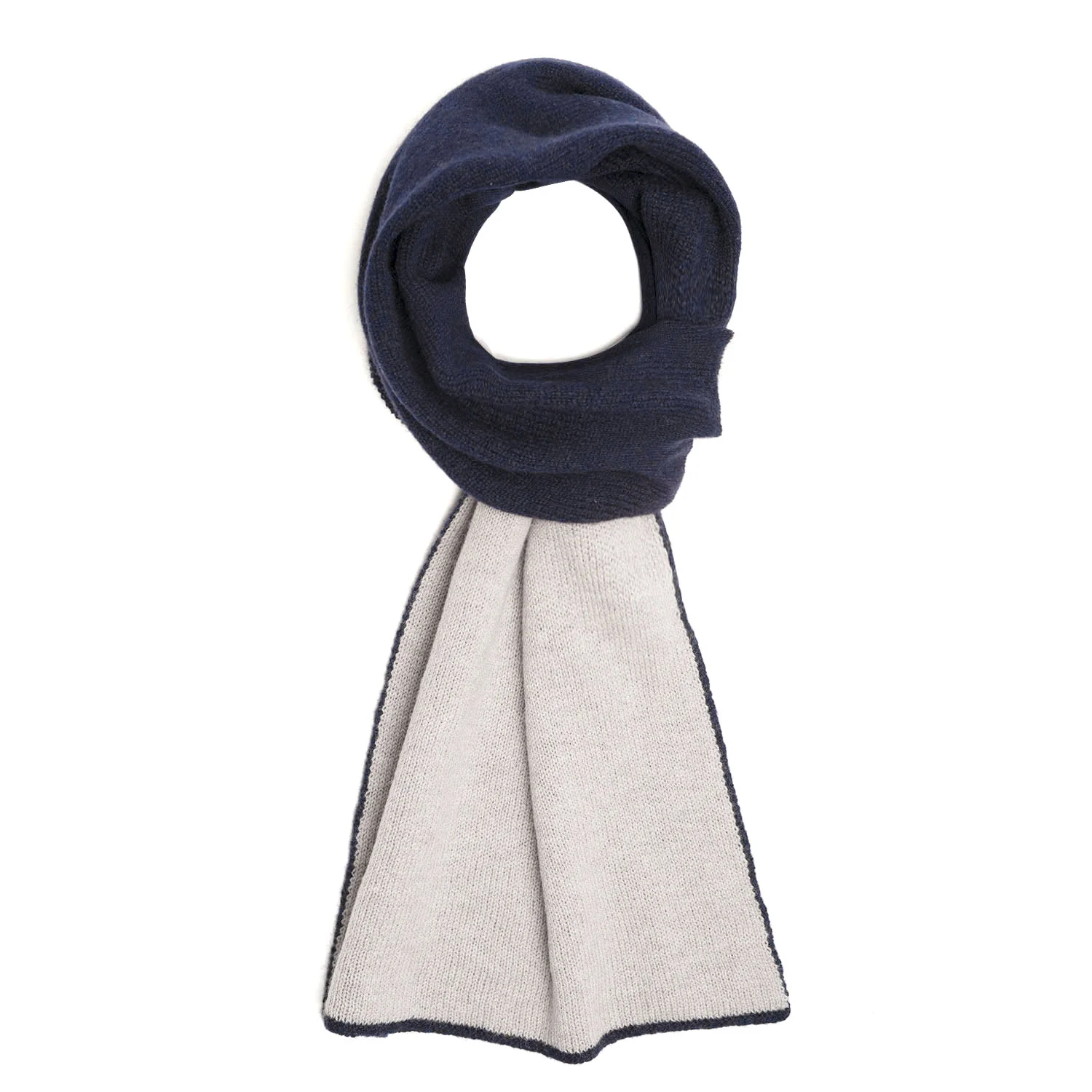 DARK BLUE AND BEIGE TWO-TONE CASHMERE NECK WARMER