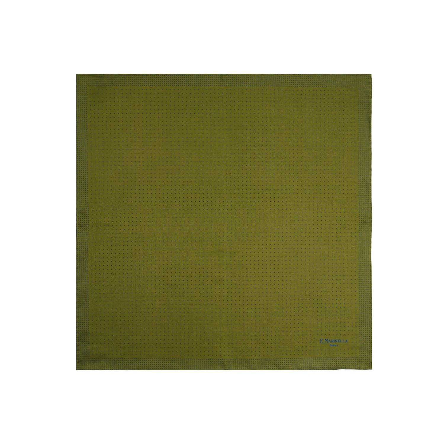 OLIVE GREEN HAND-PRINTED SILK POCKET SQUARE