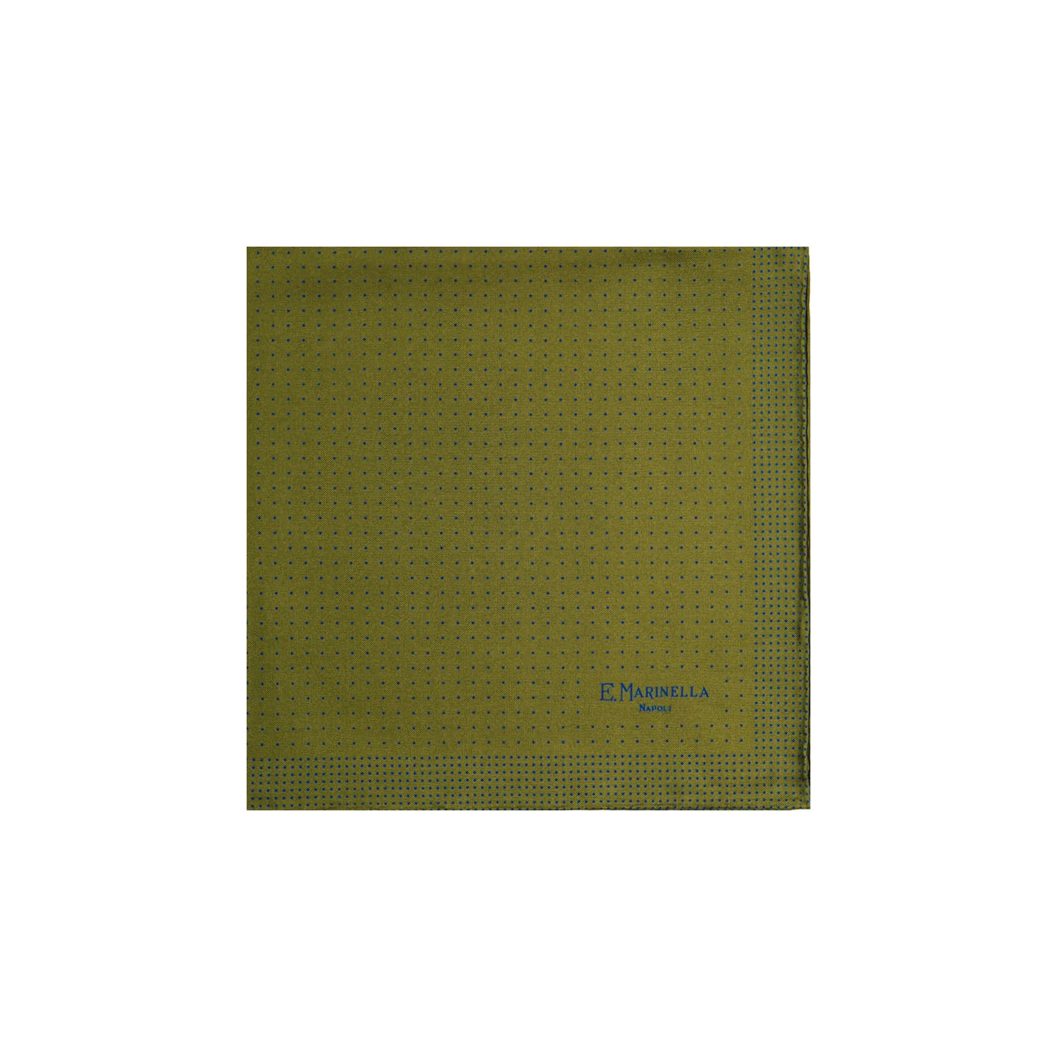 OLIVE GREEN HAND-PRINTED SILK POCKET SQUARE - Image 2