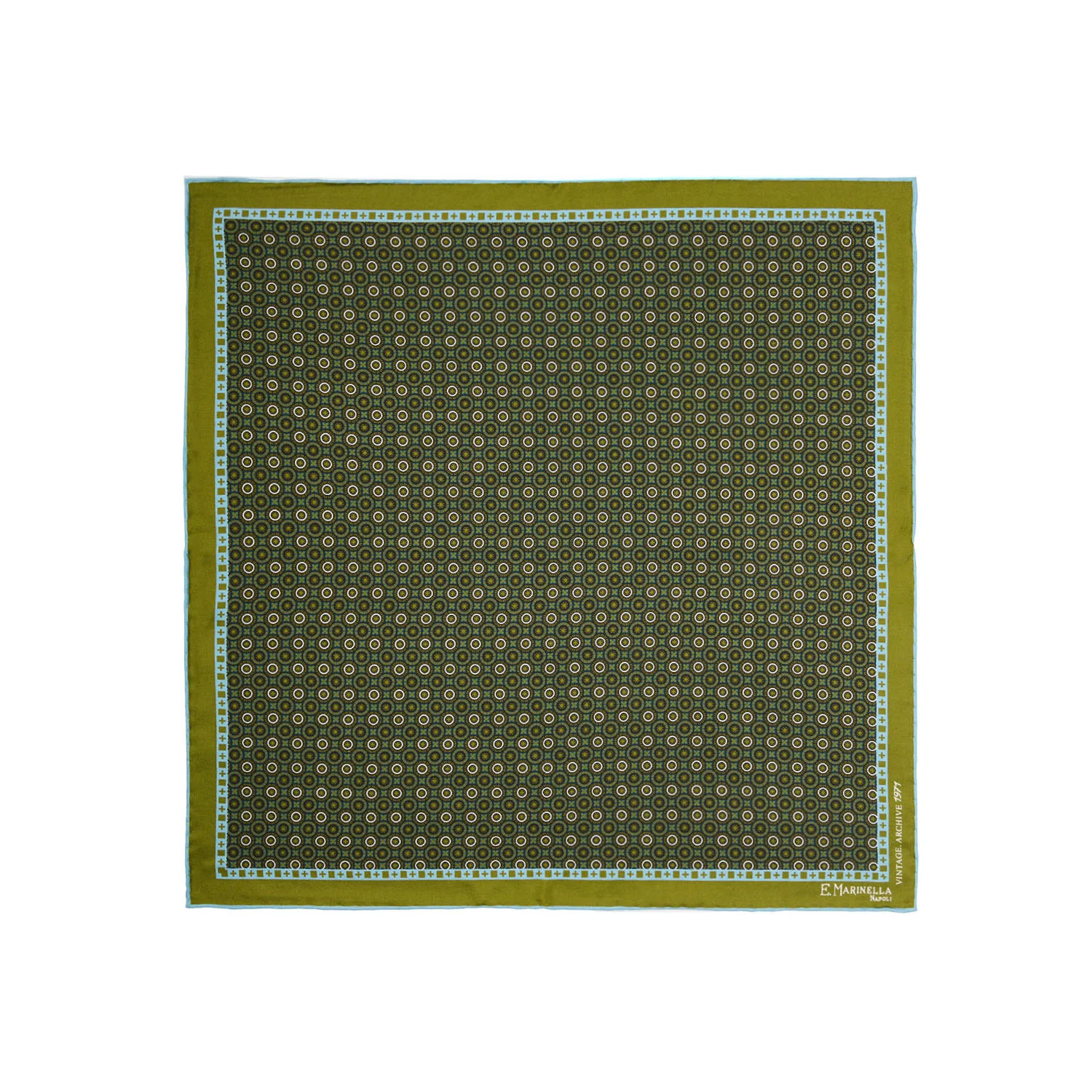 OLIVE GREEN HAND-PRINTED SILK POCKET SQUARE