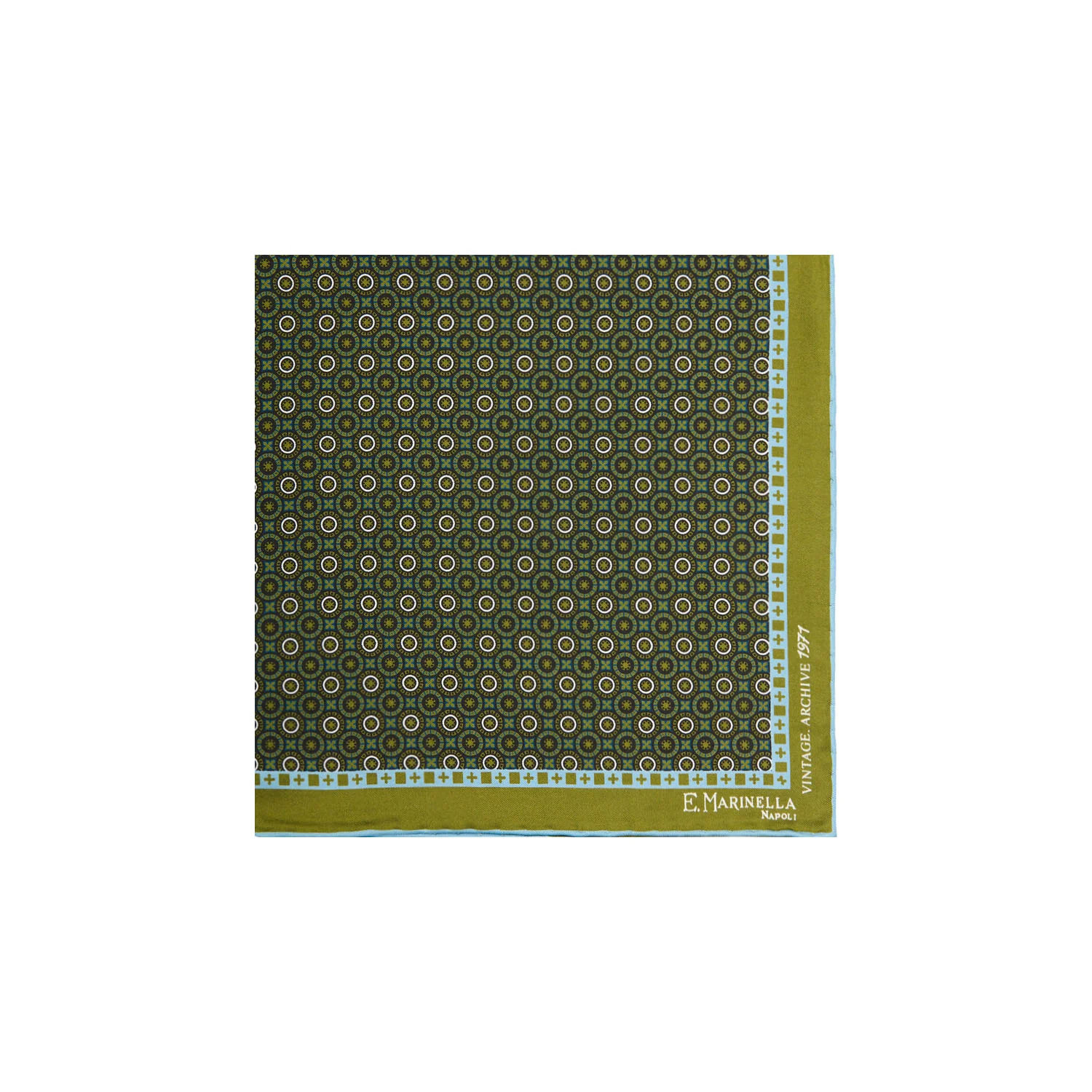 OLIVE GREEN HAND-PRINTED SILK POCKET SQUARE - Image 2