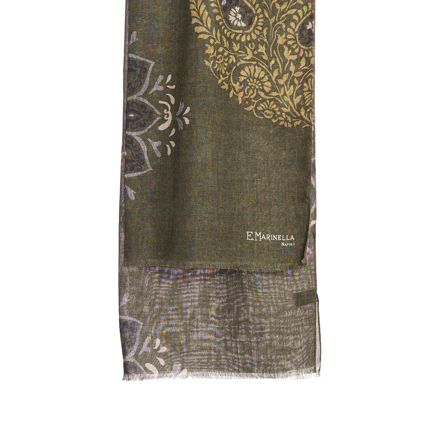 OLIVE GREEN WOOL, SILK AND CASHMERE STOLE - Image 2
