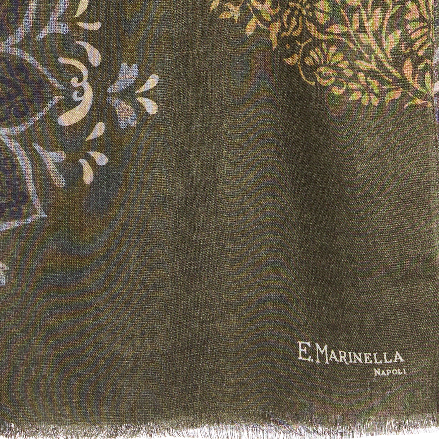 OLIVE GREEN WOOL, SILK AND CASHMERE STOLE - Image 3