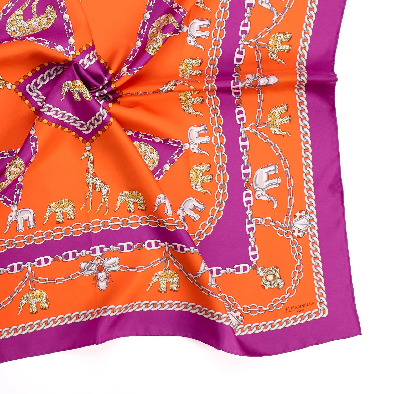 ORANGE AND FUCHSIA SILK SCARF 90 - Image 3