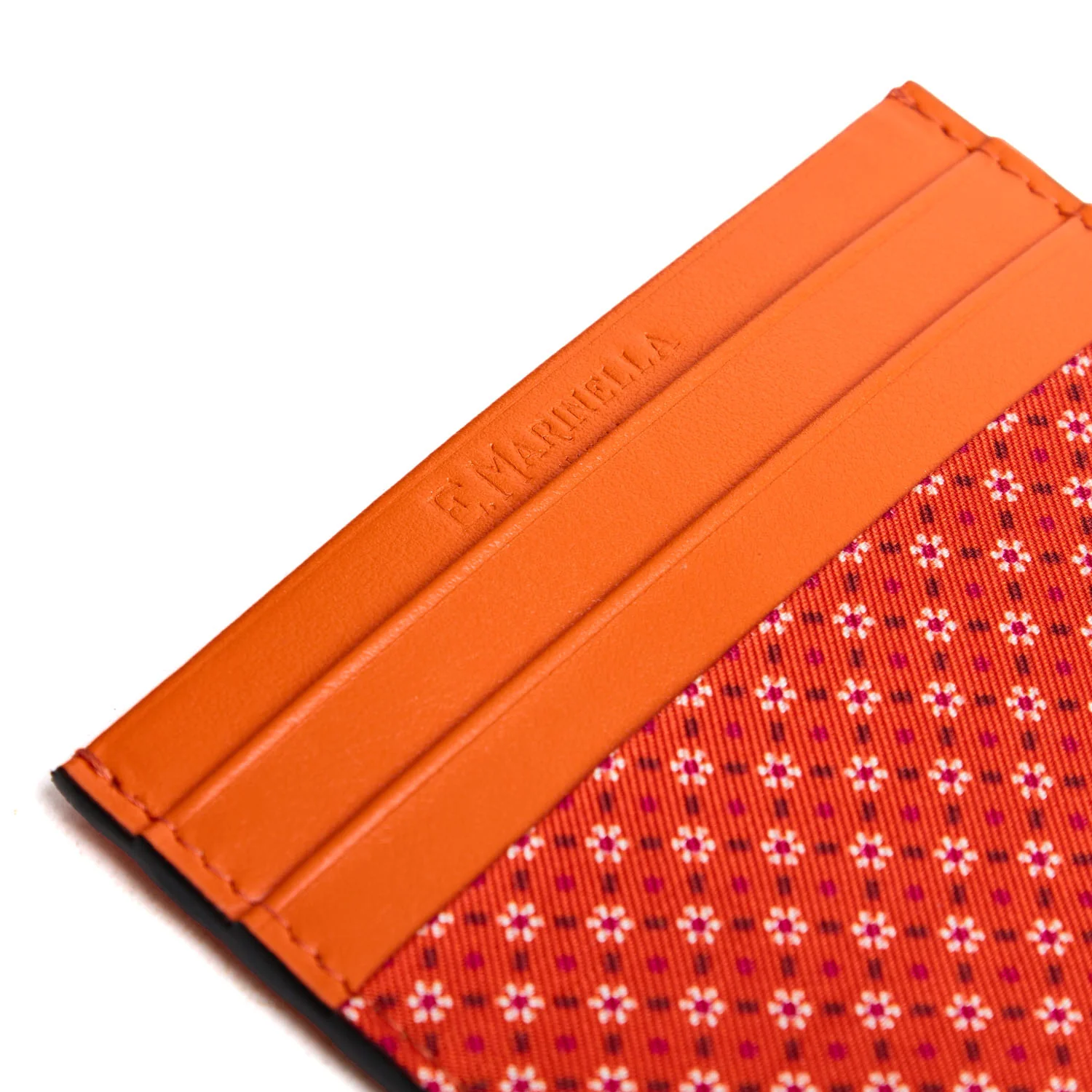 ORANGE LEATHER AND SILK CREDIT CARD HOLDER - Image 4