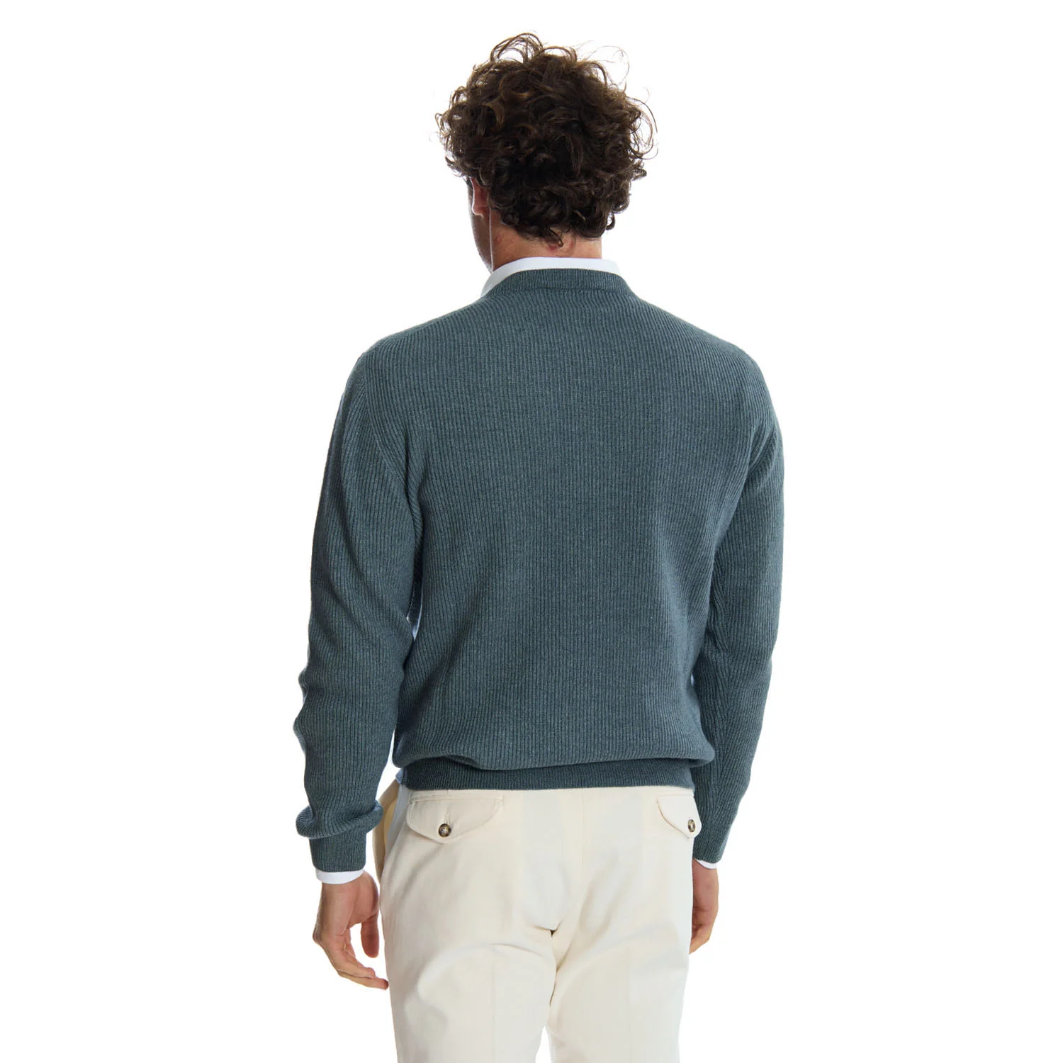 PETROL GREEN RIBBED CREWNECK SWEATER - Image 2