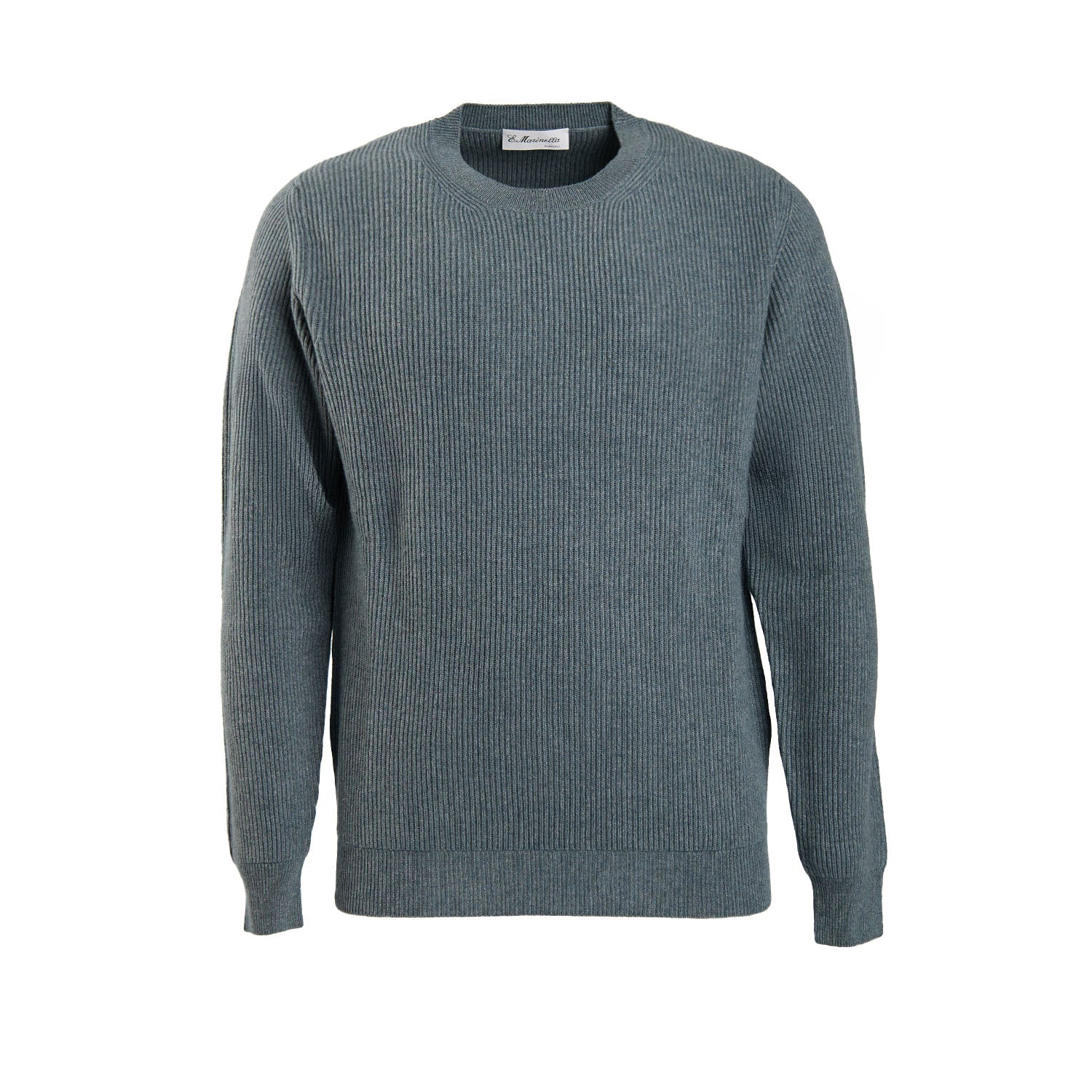 PETROL GREEN RIBBED CREWNECK SWEATER - Image 7