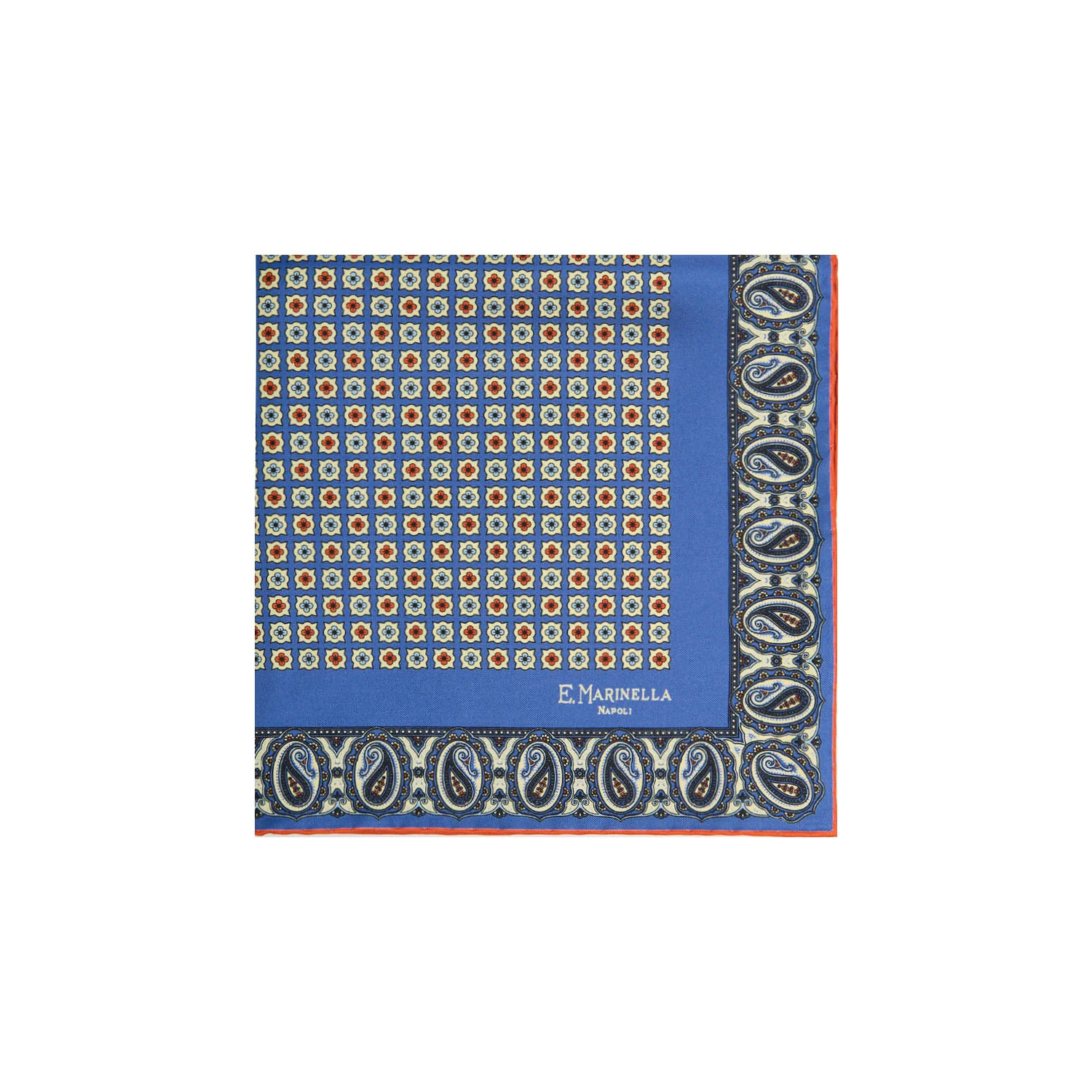 POWDER BLUE HAND-PRINTED SILK POCKET SQUARE - Image 2