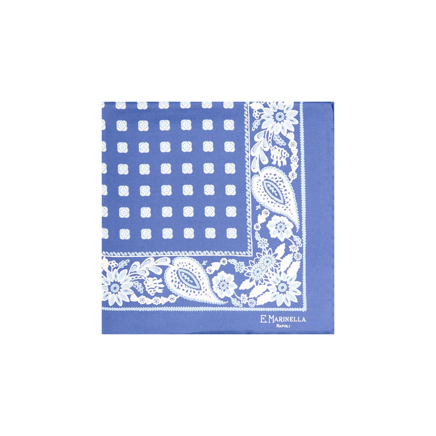 POWDER BLUE HAND-PRINTED SILK POCKET SQUARE - Image 2