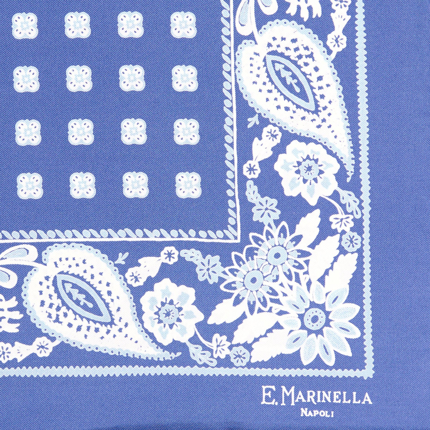 POWDER BLUE HAND-PRINTED SILK POCKET SQUARE - Image 3