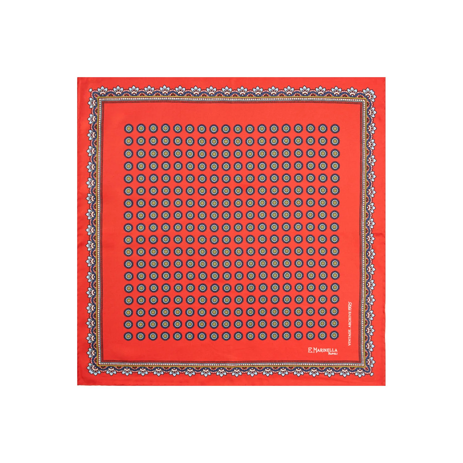 RED HAND-PRINTED SILK POCKET SQUARE