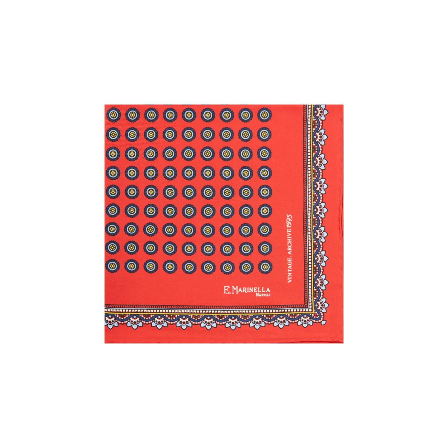 RED HAND-PRINTED SILK POCKET SQUARE - Image 2