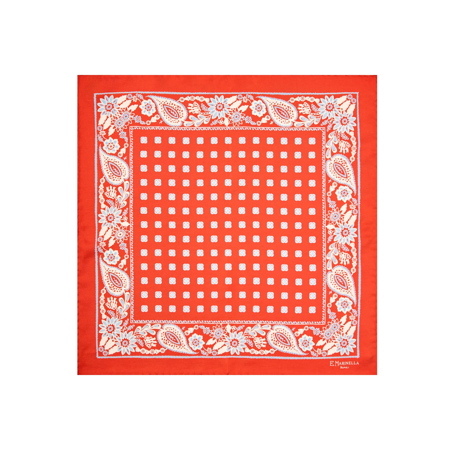 RED HAND-PRINTED SILK POCKET SQUARE