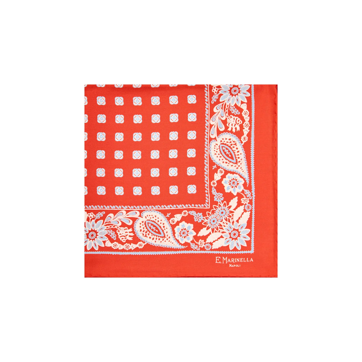 RED HAND-PRINTED SILK POCKET SQUARE - Image 2