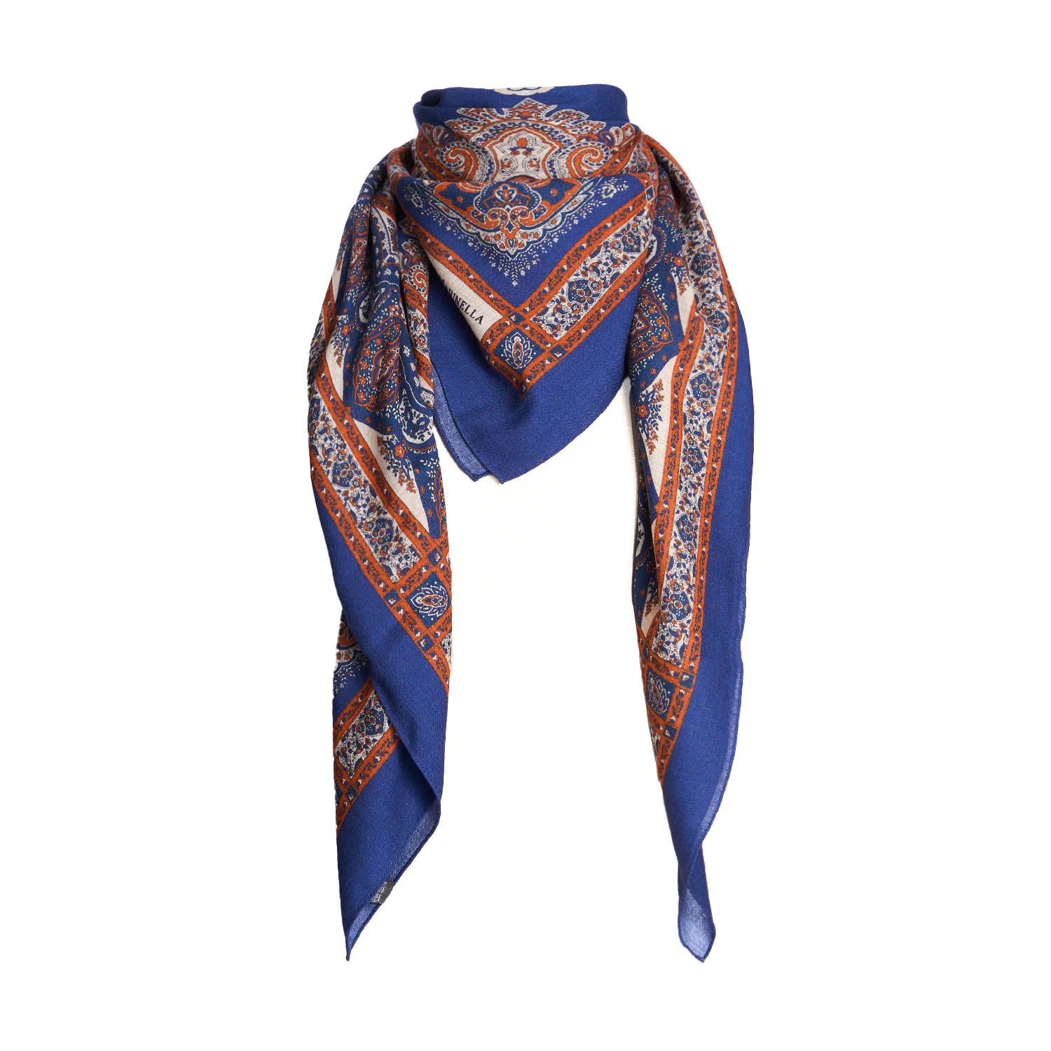 SOFT BLUE AND BROWN WOOL STOLE - Image 2