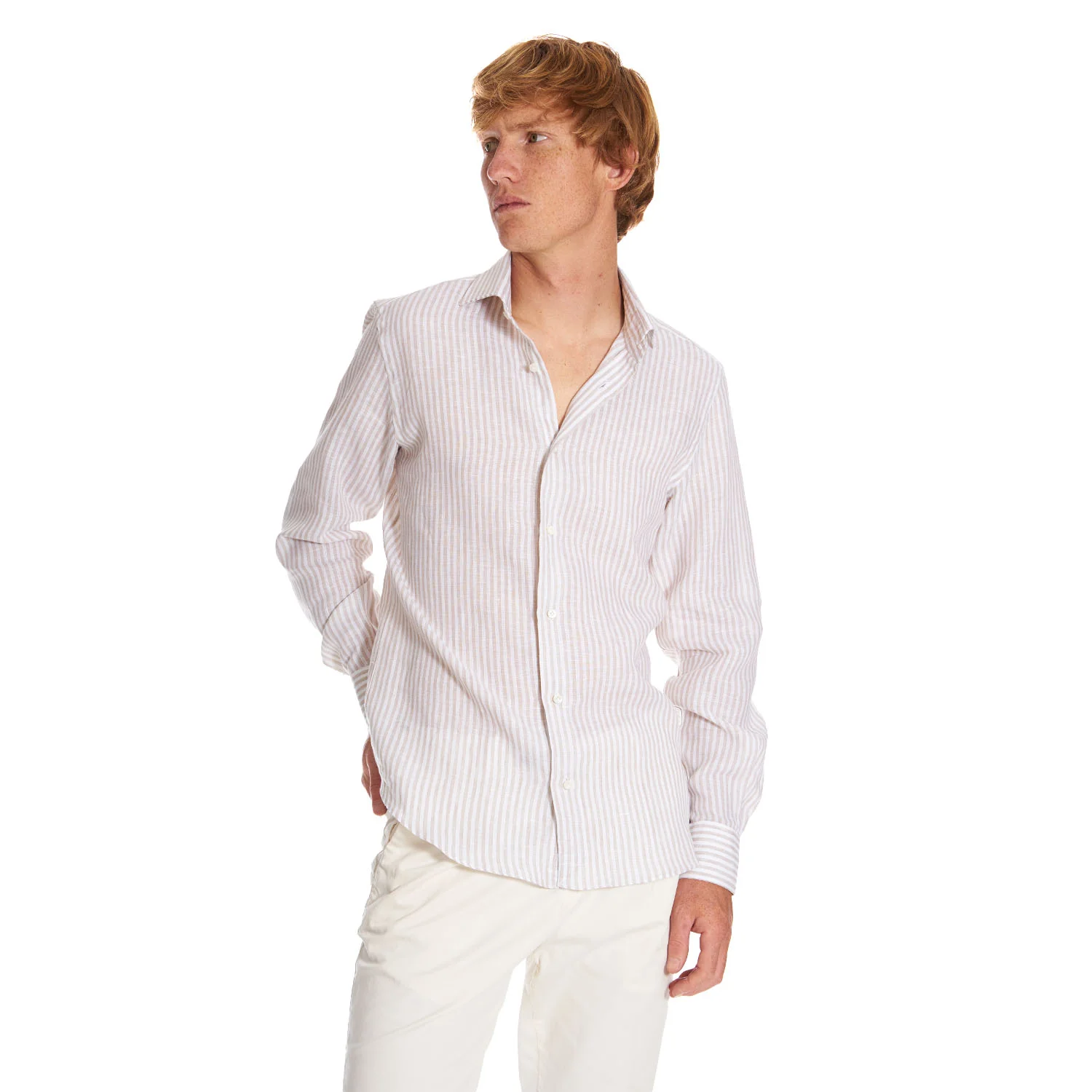 WHITE AND BEIGE LINEN SHIRT - Image 8