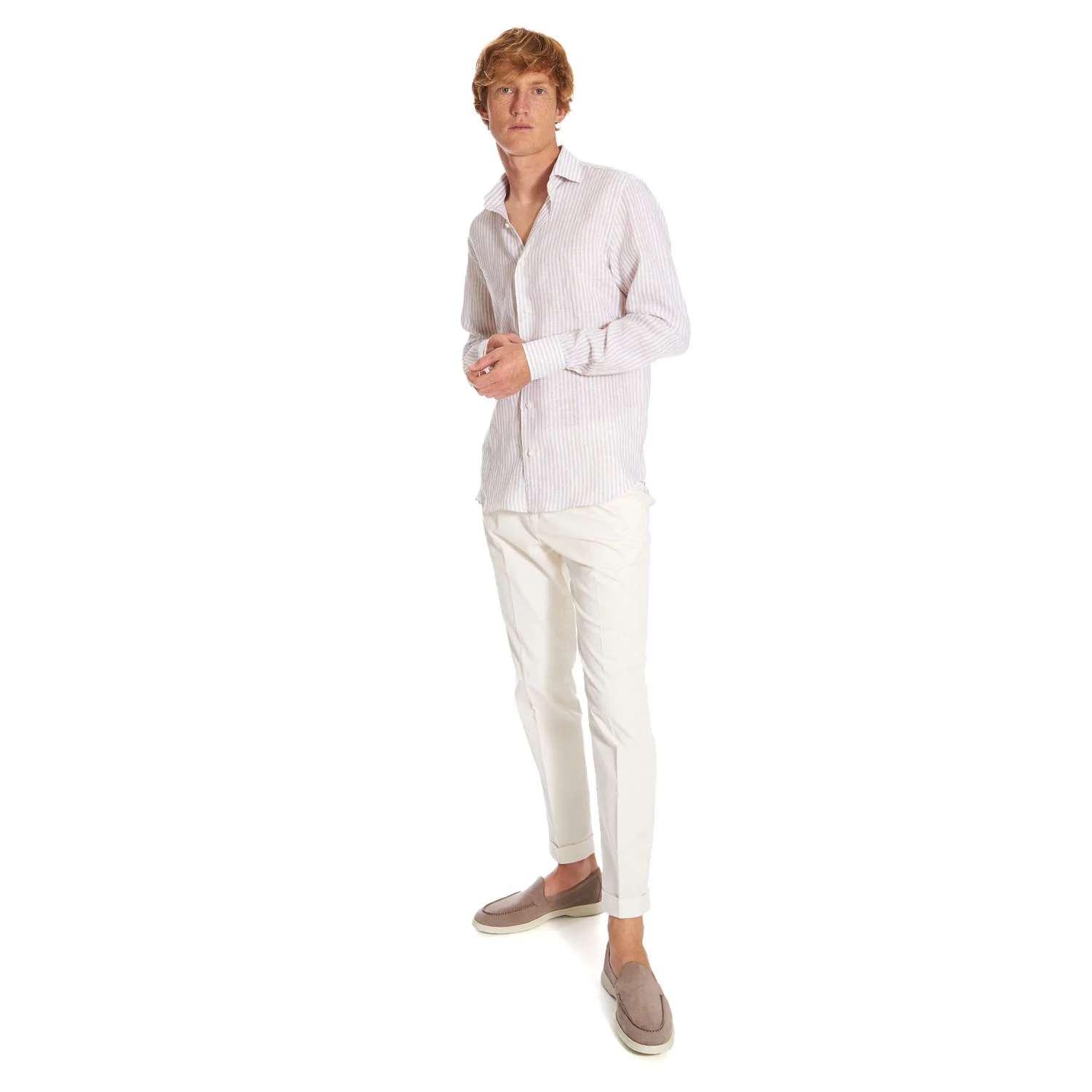 WHITE AND BEIGE LINEN SHIRT - Image 9