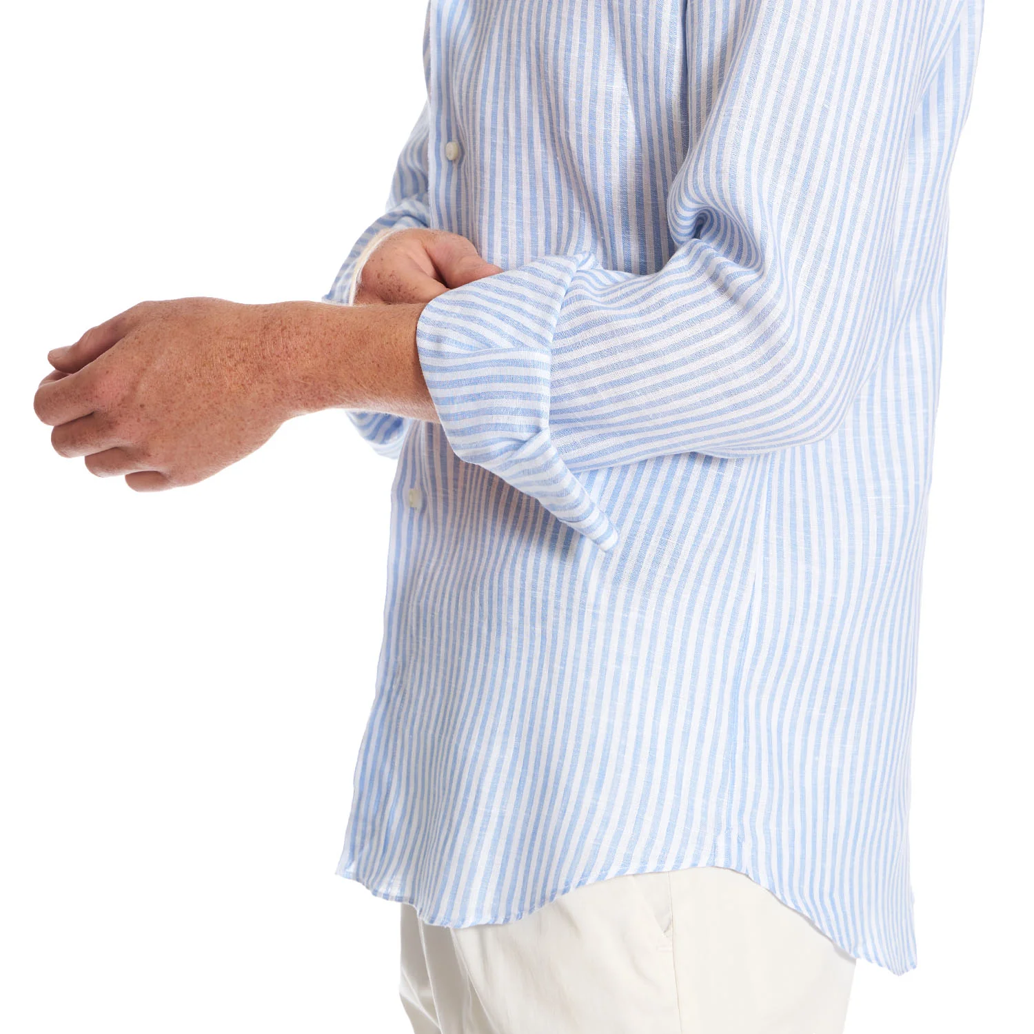 WHITE AND LIGHT BLUE LINEN SHIRT - Image 8