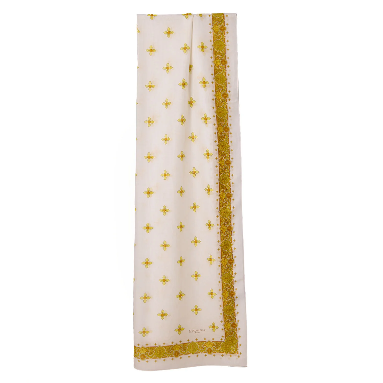 WHITE AND YELLOW STOLE IN COTTON VOILE AND SILK