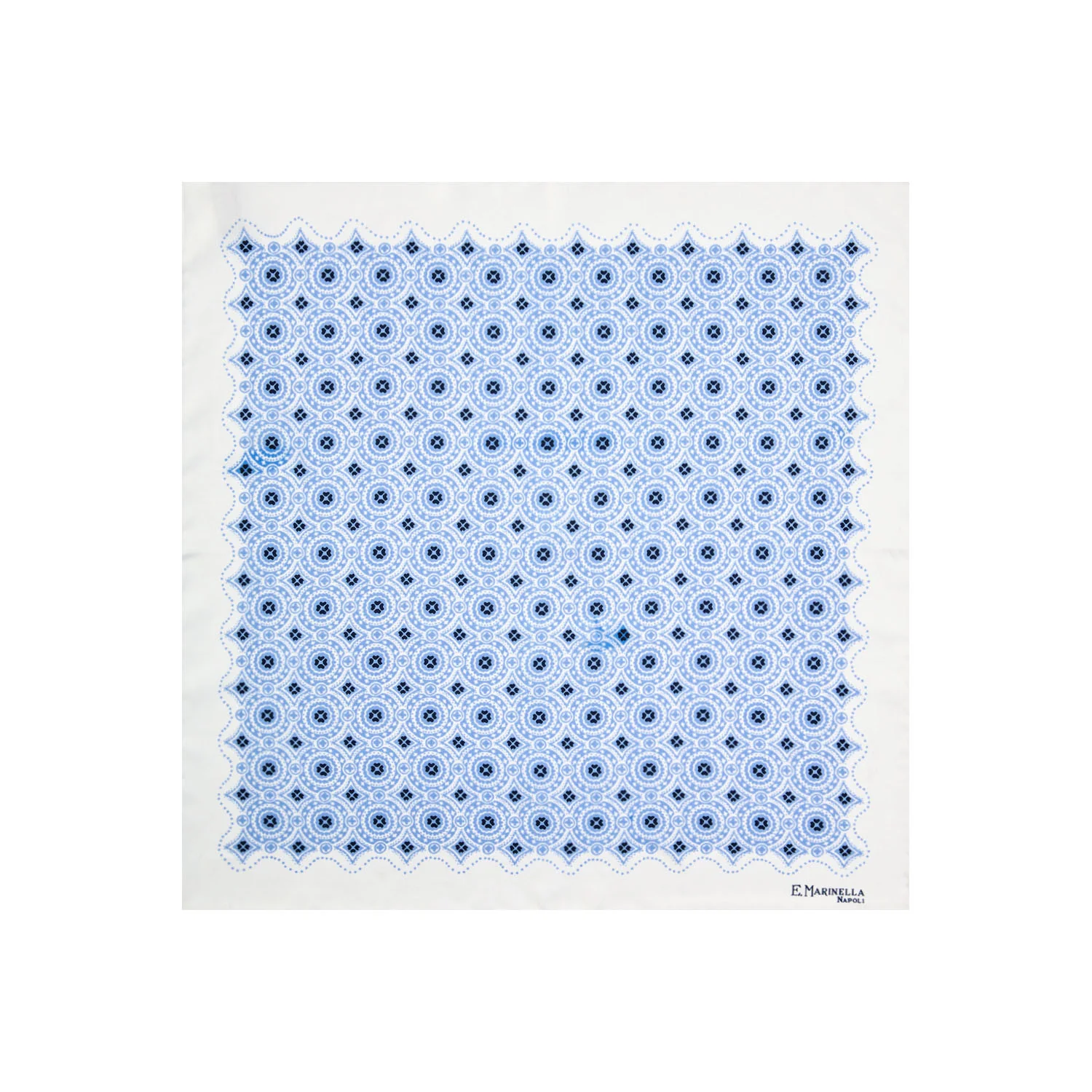 WHITE HAND-PRINTED SILK POCKET SQUARE